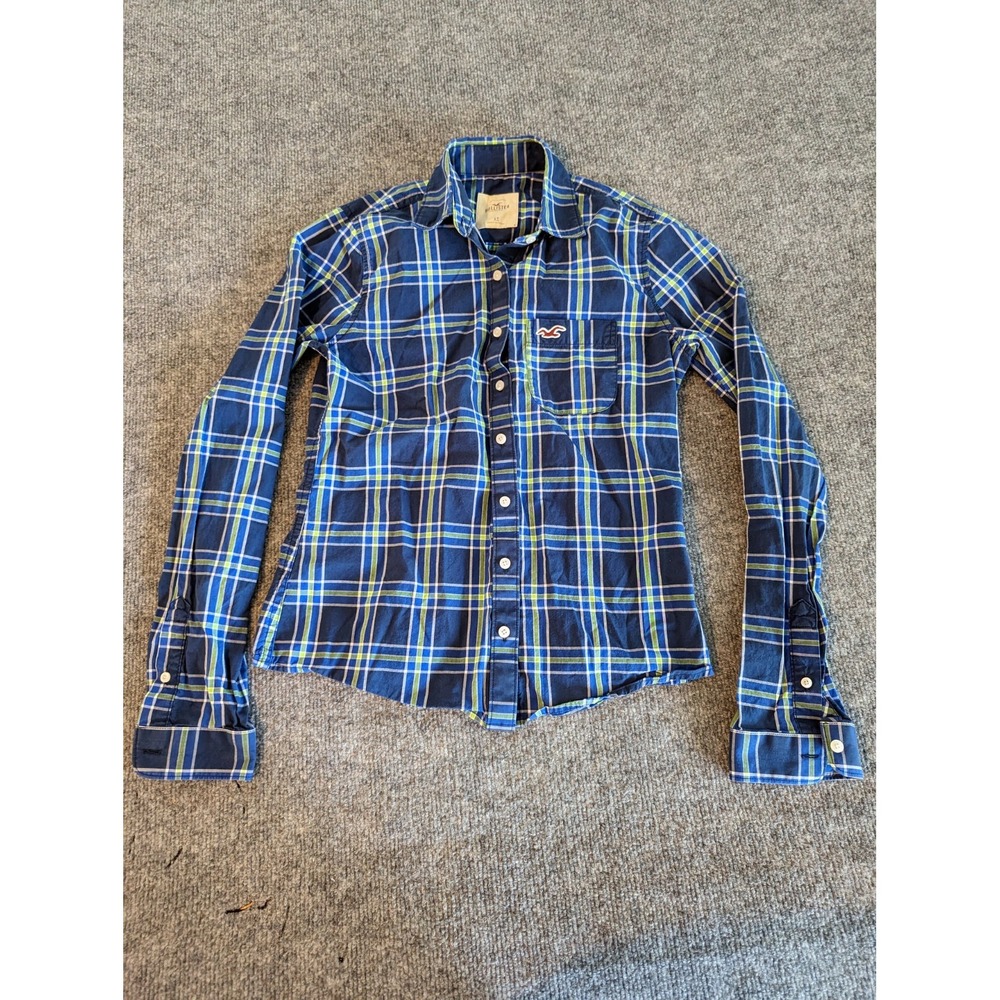 Unisex Youth Sz XS Hollister blue plaid button up shirt